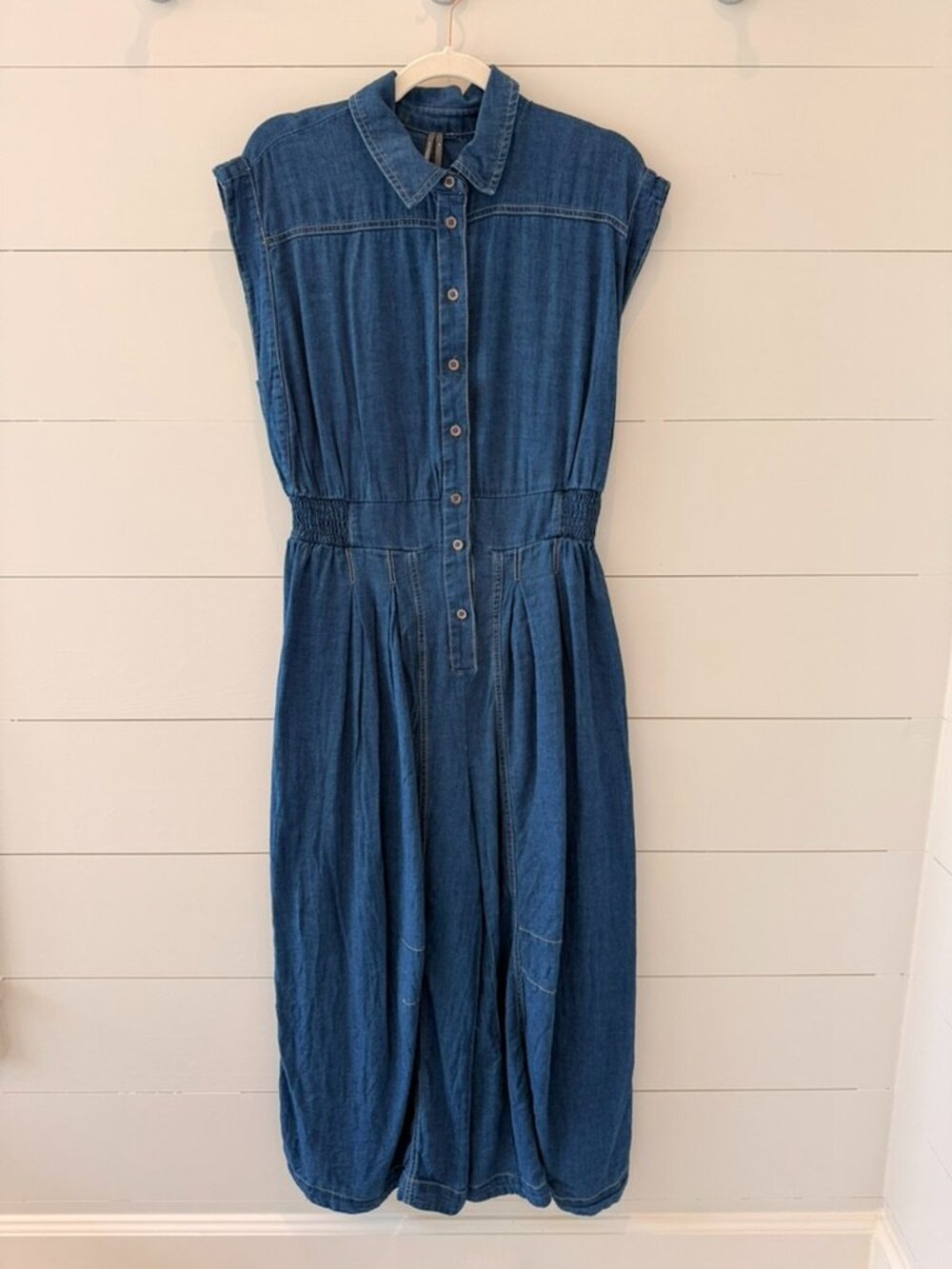 Anthropologie Denim Parachute Jumpsuit with Cap Sleeves